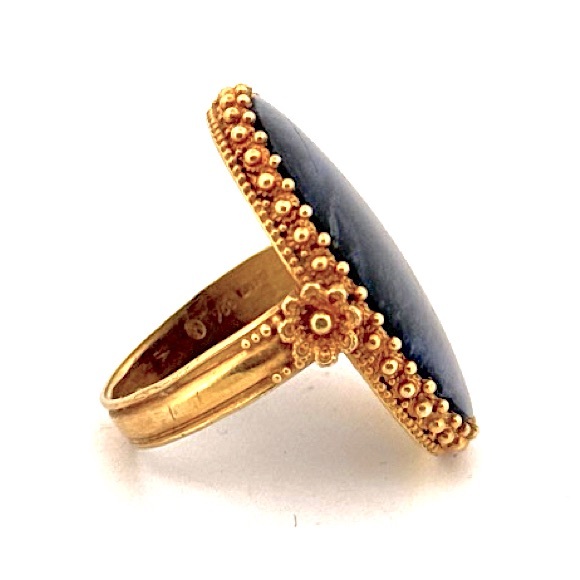 Ilias Lalaounis Jewelry - Ilias LaLaounis Sodalite Ring 18k Yellow Gold with an intricate filagree design